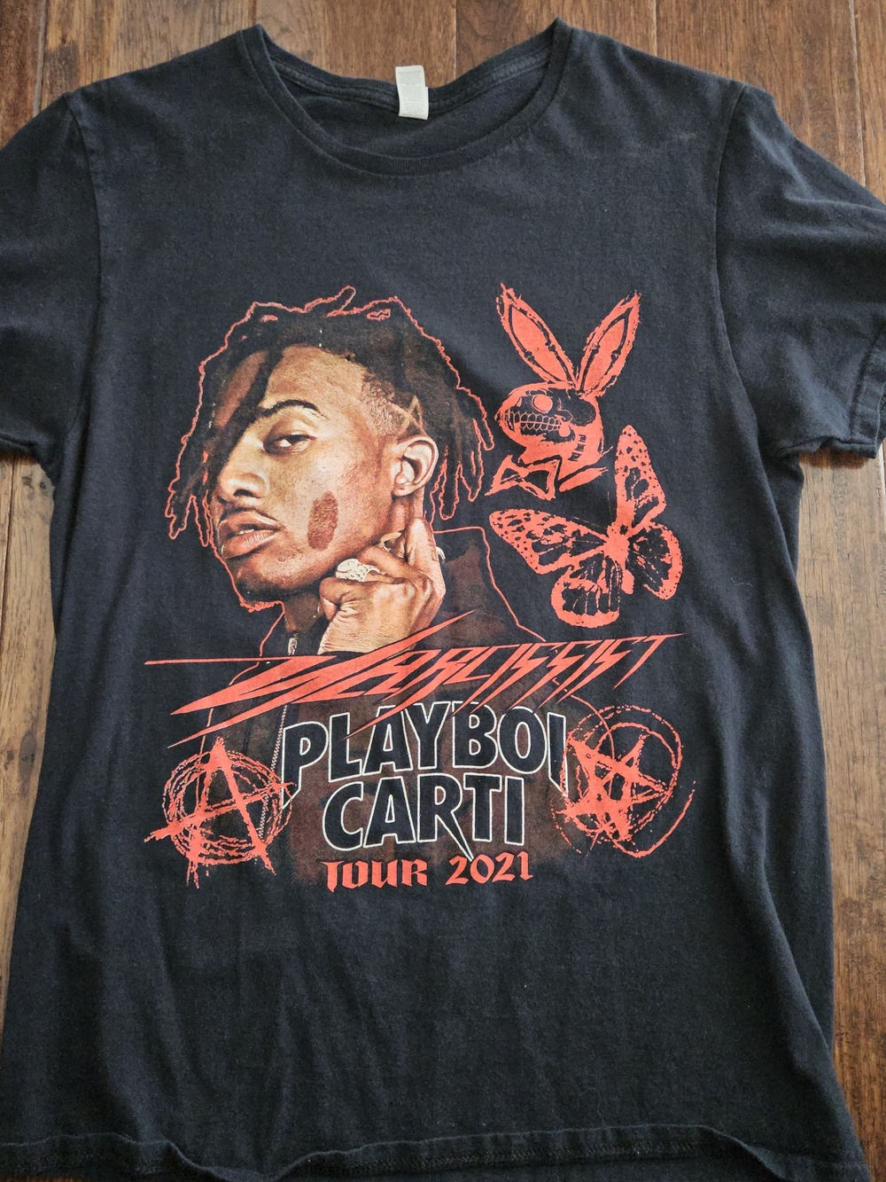 Fruit of the Loom Black Playboi Carti Tour 2021 Tee with Red Graphic